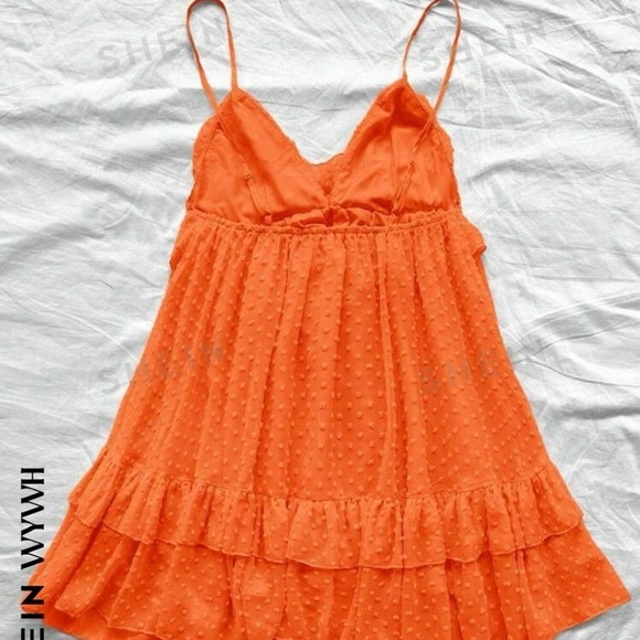 SHEIN Women'sFloral Cutout Polka Dot Ruffle Hem loose Backless Dress​​​​​ - Picture 2 of 5